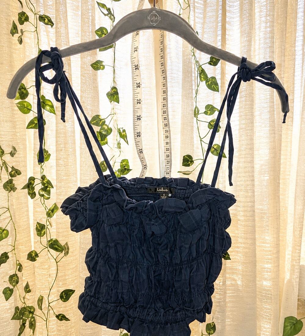 Lulus Boho Navy Smocked Crop Tank Size S NWOT